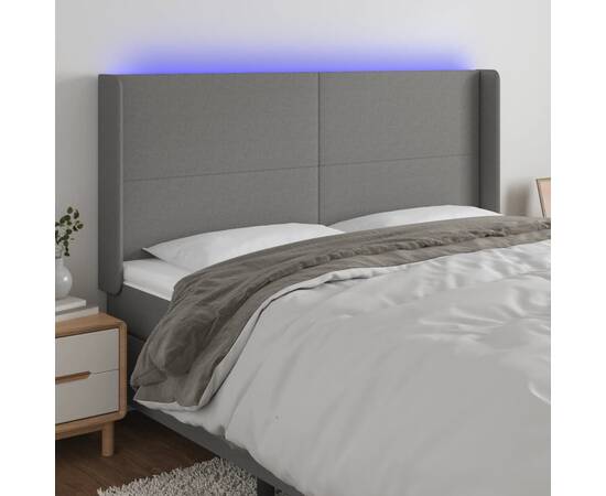 Tăblie de pat cu led, gri închis, 203x16x118/128 cm, textil