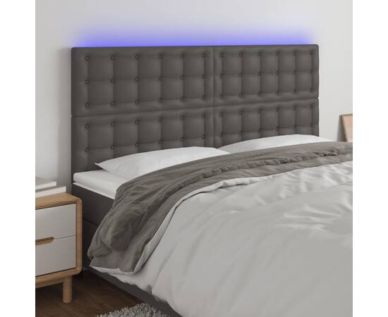 Tăblie de pat cu led, gri, 180x5x118/128 cm, piele ecologică