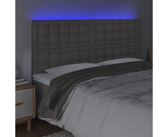 Tăblie de pat cu led, gri, 200x5x118/128 cm, piele ecologică, 3 image