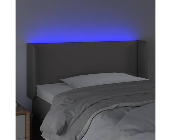 Tăblie de pat cu led, gri, 93x16x78/88 cm, piele ecologică, 4 image