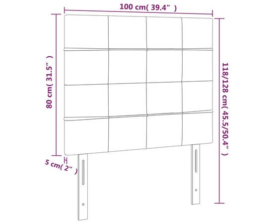 Tăblie de pat cu led, gri deschis, 100x5x118/128 cm, textil, 6 image