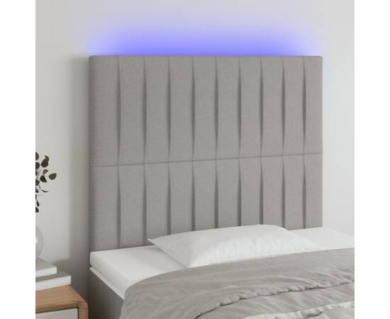 Tăblie de pat cu led, gri deschis, 100x5x118/128 cm, textil