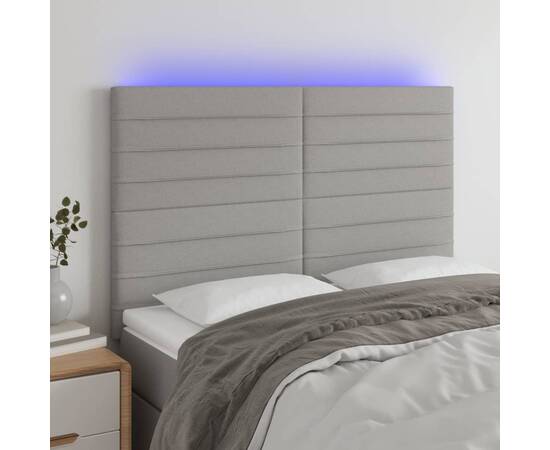 Tăblie de pat cu led, gri deschis, 144x5x118/128 cm, textil