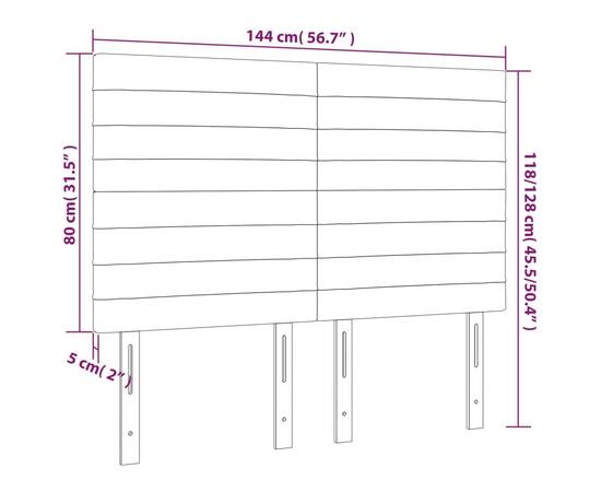 Tăblie de pat cu led, maro închis, 144x5x118/128 cm, textil, 6 image