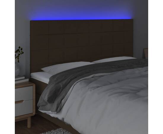 Tăblie de pat cu led, maro închis, 160x5x118/128 cm, textil, 3 image
