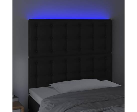 Tăblie de pat cu led, negru, 100x5x118/128 cm, piele ecologică, 3 image