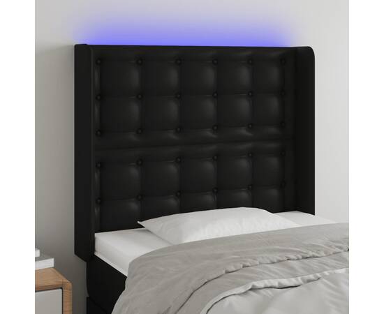 Tăblie de pat cu led, negru, 103x16x118/128 cm, piele ecologică
