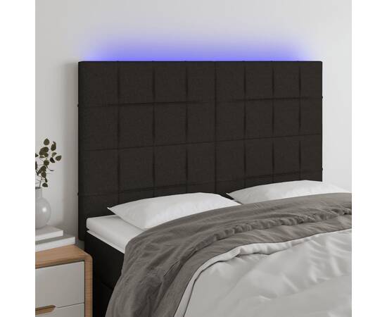 Tăblie de pat cu led, negru, 144x5x118/128 cm, textil