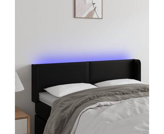 Tăblie de pat cu led, negru, 147x16x78/88 cm, piele ecologică