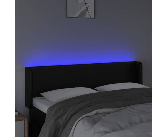 Tăblie de pat cu led, negru, 147x16x78/88 cm, piele ecologică, 4 image