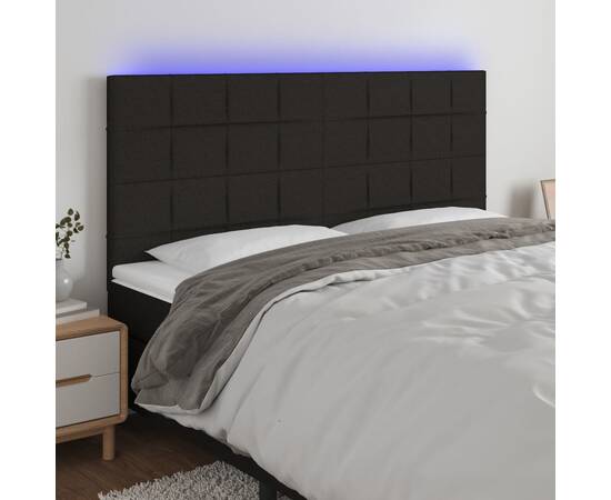 Tăblie de pat cu led, negru, 180x5x118/128 cm, textil