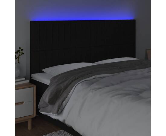 Tăblie de pat cu led, negru, 180x5x118/128 cm, textil, 3 image