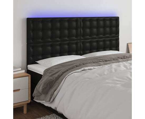 Tăblie de pat cu led, negru, 200x5x118/128 cm, piele ecologică