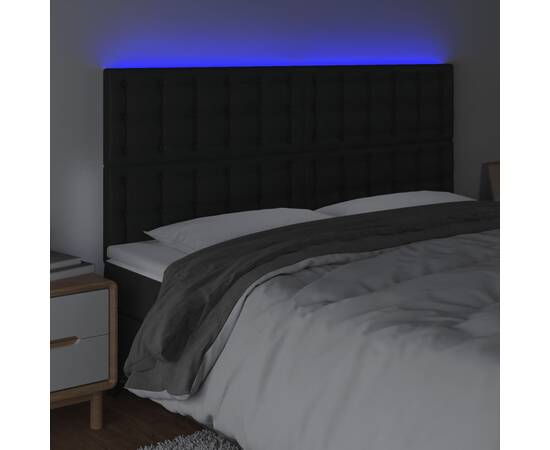 Tăblie de pat cu led, negru, 200x5x118/128 cm, piele ecologică, 3 image
