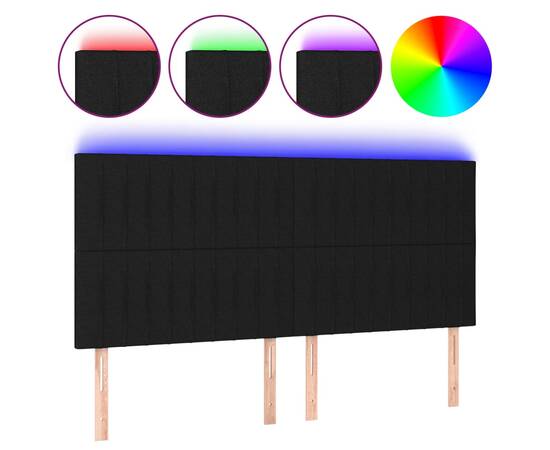 Tăblie de pat cu led, negru, 200x5x118/128 cm, textil, 2 image