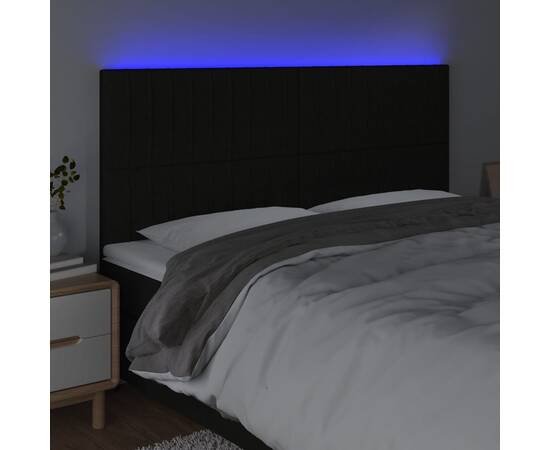 Tăblie de pat cu led, negru, 200x5x118/128 cm, textil, 3 image