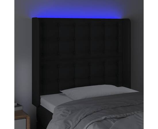 Tăblie de pat cu led, negru, 93x16x118/128 cm, piele ecologică, 4 image