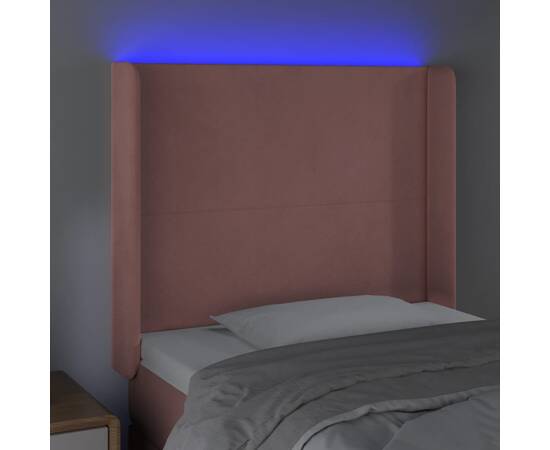 Tăblie de pat cu led, roz, 103x16x118/128 cm, catifea, 4 image