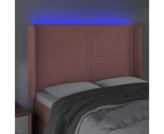Tăblie de pat cu led, roz, 147x16x118/128 cm, catifea, 4 image