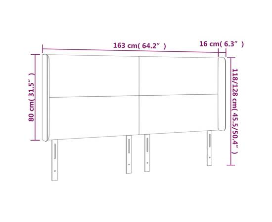 Tăblie de pat cu led, roz, 163x16x118/128 cm, catifea, 6 image