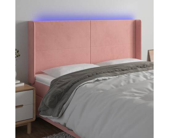 Tăblie de pat cu led, roz, 203x16x118/128 cm, catifea