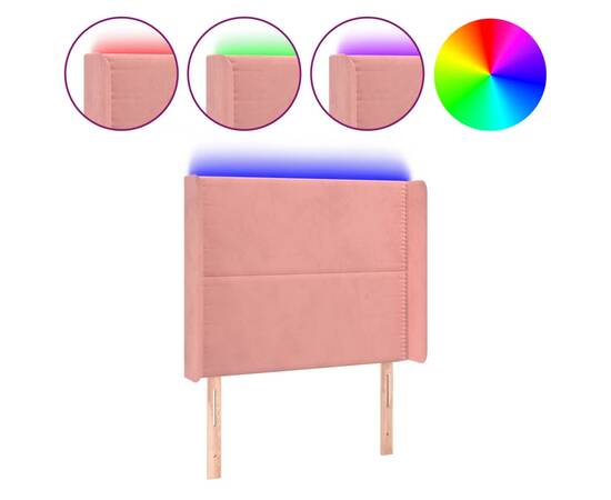 Tăblie de pat cu led, roz, 83x16x118/128 cm, catifea, 2 image