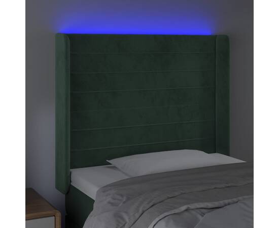 Tăblie de pat cu led, verde închis, 103x16x118/128 cm, catifea, 4 image