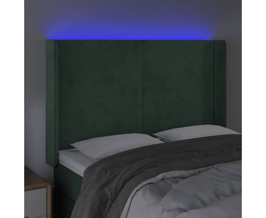 Tăblie de pat cu led, verde închis, 147x16x118/128 cm, catifea, 4 image
