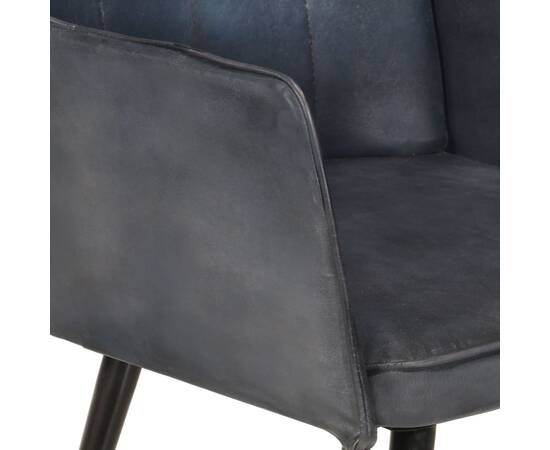 Scaun cu spătar înalt, cu taburet, gri, piele naturală, 6 image