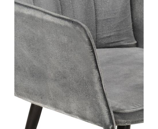 Scaun cu spătar înalt, cu taburet, gri vintage, pânză, 6 image