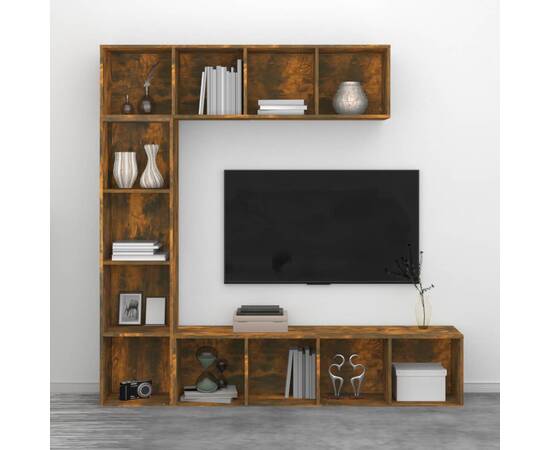 Set dulap tv/cărți, 3 piese, stejar afumat, 180x30x180 cm, 4 image