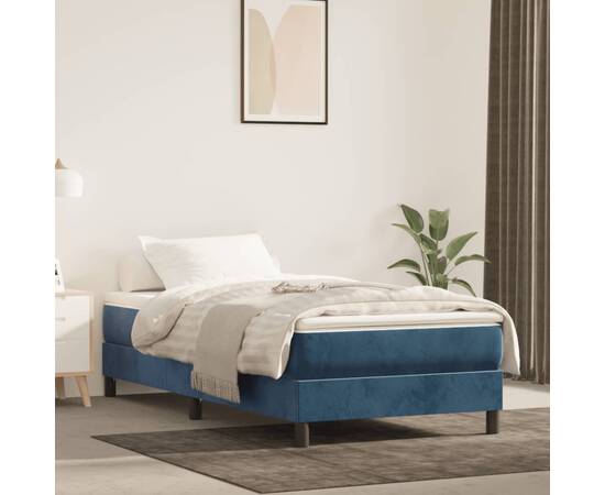 Saltea de pat cu arcuri, albastru închis, 90x190x20 cm catifea