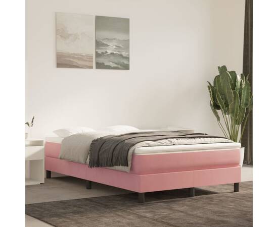 Saltea de pat cu arcuri, roz, 120x200x20 cm, catifea