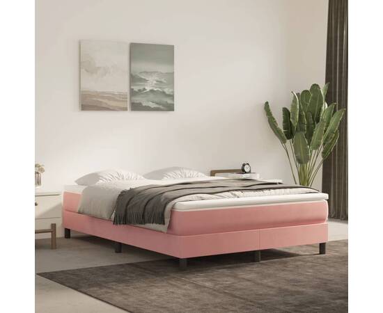 Saltea de pat cu arcuri, roz, 140x200x20 cm, catifea