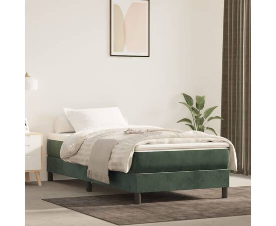 Saltea de pat cu arcuri, verde închis, 90x200x20 cm, catifea