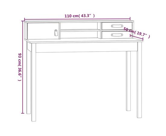 Birou, alb, 110x50x93 cm, lemn masiv de pin, 9 image