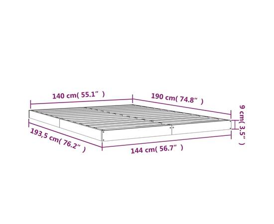 Cadru de pat, 140x190 cm, lemn masiv de pin, 8 image