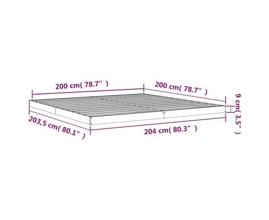 Cadru de pat, gri, 200x200 cm, lemn masiv de pin, 8 image
