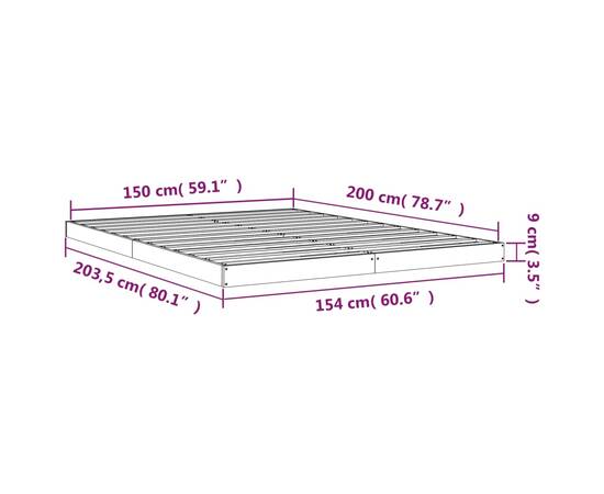Cadru de pat king size 5ft, alb, 150x200 cm, lemn masiv de pin, 8 image
