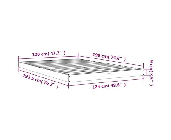 Cadru de pat small double 4ft, 120x190 cm, lemn masiv pin, 8 image