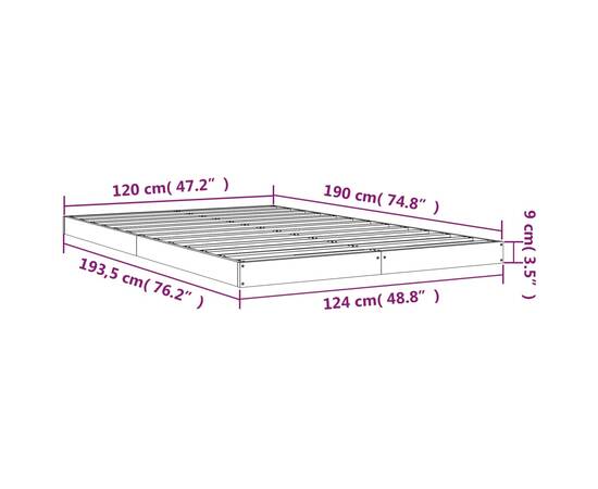 Cadru de pat small double 4ft, alb, 120x190 cm, lemn masiv pin, 8 image