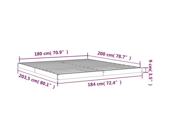 Cadru de pat super king 6ft, negru, 180x200 cm, lemn masiv pin, 8 image