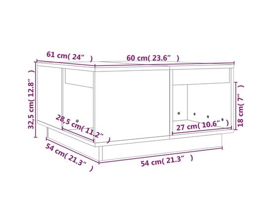 Măsuță de cafea, 60x61x32,5 cm, lemn masiv de pin, 8 image