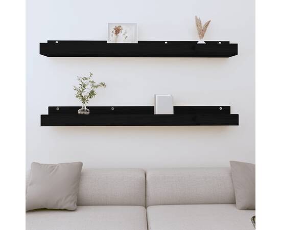Rafturi de perete, 2 buc., negru, 110x12x9 cm, lemn masiv pin