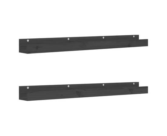 Rafturi de perete, 2 buc., negru, 110x12x9 cm, lemn masiv pin, 2 image