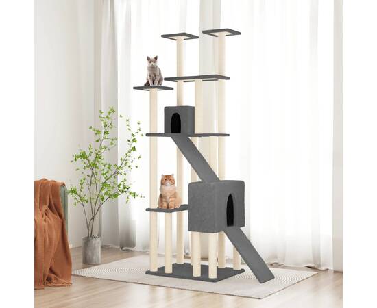 Ansamblu de pisici, stâlpi din funie sisal, gri închis, 190 cm