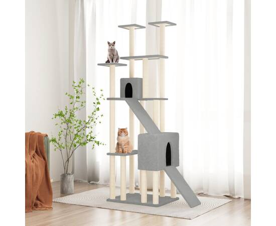 Ansamblu pisici, stâlpi din funie sisal, gri deschis, 190 cm