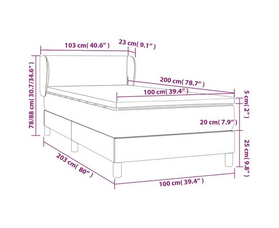 Pat box spring cu saltea, gri deschis, 100x200 cm, textil, 7 image