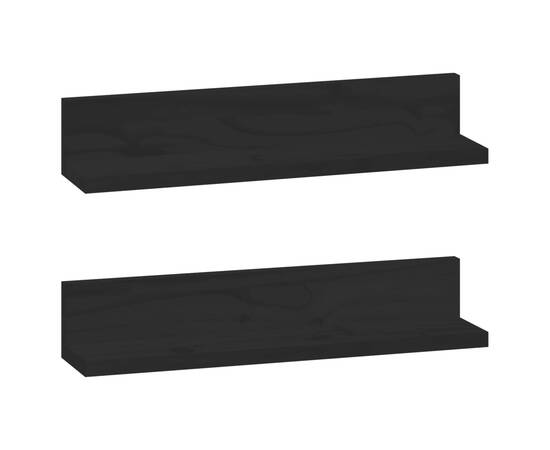 Rafturi de perete, 2 buc., negru, 50x11x9 cm, lemn masiv de pin, 2 image