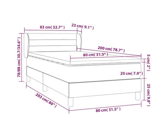 Pat box spring cu saltea, gri închis, 80x200 cm, textil, 7 image